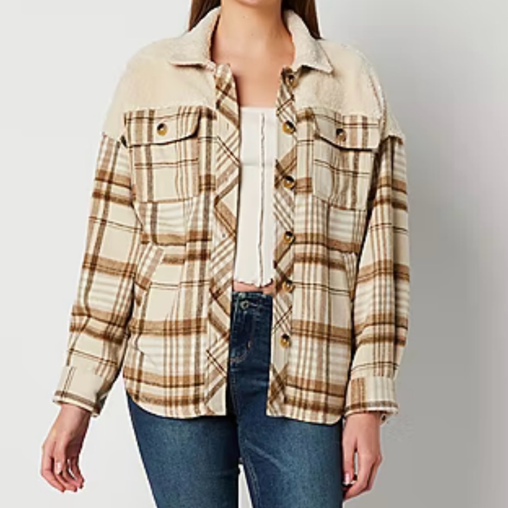 Arizona Plaid Sherpa Shirt Jacket Oversized XS